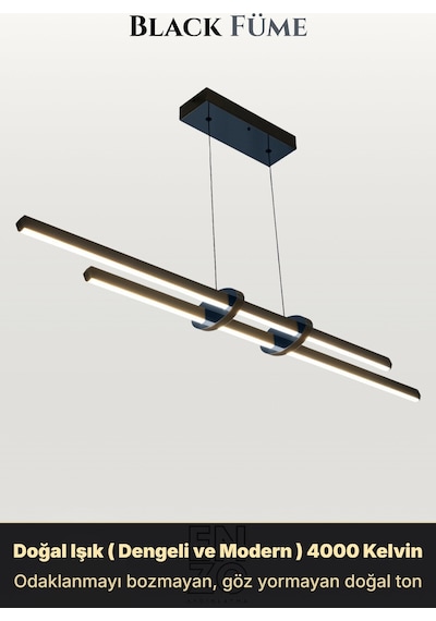 Cosmo 2 Füme Lineer Led Sarkıt Avize Kumandalı Dim Edilebilir Aşağı Işık Doğal Işık