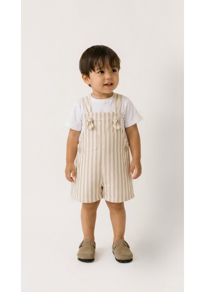 Emila Kids 1-4 Yaş Çocuk Çizgili Ham Kot Şort - Salopet Bej