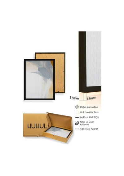 Doğal Ahşap Çerçeveli Soyut Desenli Tablo - Pastel Tonlar Huhu1329