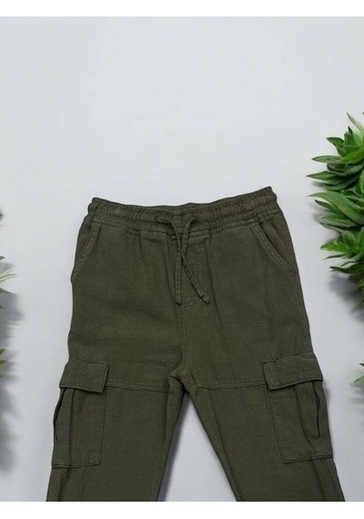 Jack Lions Erkek Çocuk Bel Paça Laslikli Keten Kargo Pantolon-14562 Haki