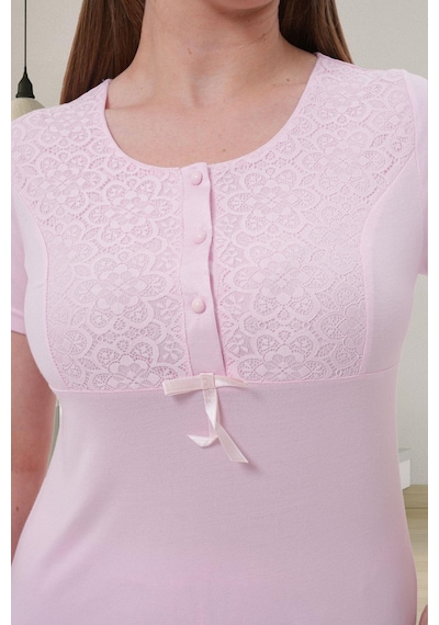 Mecit Pijama Mecit 1541 Pembe Uzun Sabahlıklı Lohusa Pijama Takımı