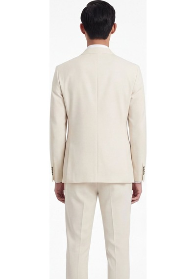 Sabri Özel Ekru Slim Fit 6 Drop Mono Yaka Modal Kumaş Lastikli Bel Astarsız Takım Elbise
