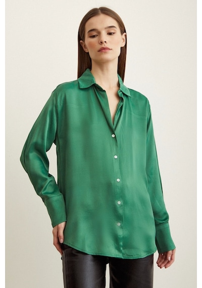 Never More Saten Gömlek Benetton Yeşili Yeşil
