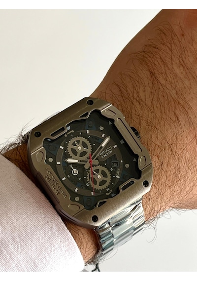 Ferrucci Kare Kadran Füme&lacivert Renk Fonksiyonlu&takvimli 45mm Kasa Çap Erkek Kol Saati Füme
