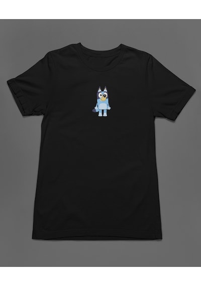 Bumeta Bluey Sevimli Köpek Kardeşler Bluey Unisex Tişört T-shirt Siyah