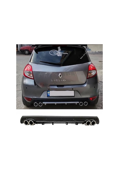 Renault Clio 3 Hb Siyah Difüzör Çiftli Yuvarlak Egzoz Görünümlü D Tip Difizör