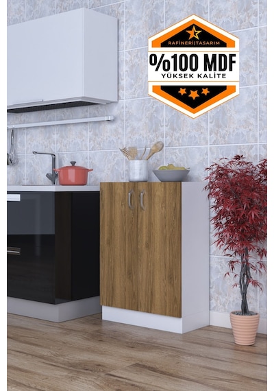 Rafineri Mokas Çok Amaçlı Mdf Dolap Raflı Kapaklı Mutfak Balkon Banyo Ceviz - Beyaz Rafineri Mokas Çok Amaçlı Mdf Dolap Raflı Kapaklı Mutfak Balkon Banyo Ceviz - Beyaz