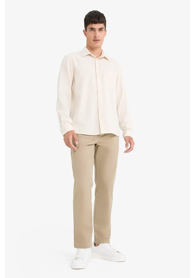 Defacto Regular Fit Polo Yaka Pamuklu Uzun Kollu Gömlek E8181ax25auer140 Ekru-er140