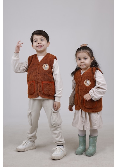 Nakışlı Peluş Polar Bebek Çocuk Yelek Wellsoft Yelek Çok Renkli