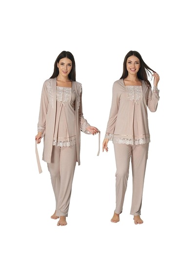 Effortt Lohusa Pijama Ve Sabahlık Takım 3044 Vizon