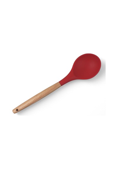 Bambu Saplı Silikon Servis Kaşığı, Bambu Uzun Silikon Servi Kaşığı 28cm 3 Renk Seçenekli, Yemek