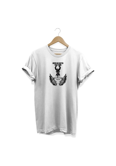Never Go Faster Baskılı Beyaz T-shirt Beyaz