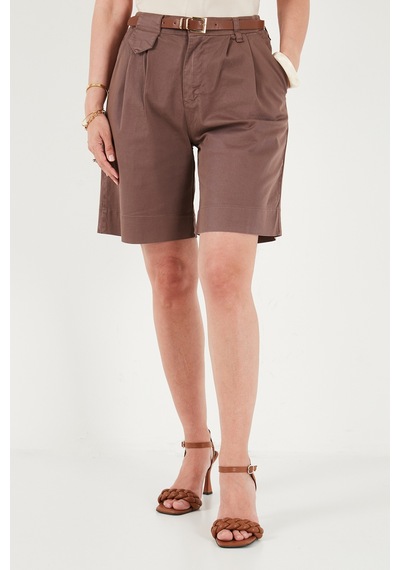Lela Pamuklu Loose Fit Pileli Kemerli Bermuda Şort Bayan Şort 668yp5439 Açık Kahve Lela Pamuklu Loose Fit Pileli Kemerli Bermuda Şort Bayan Şort 668yp5439 Açık Kahve