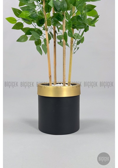 Yapay Benjamin Ağacı 140cm Siyah Gold Metal Saksıda Siyah-gold