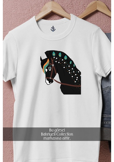 Oversize Mane Halter Mustang Pony Horse Tasarımlı Unisex T-shirt Beyaz