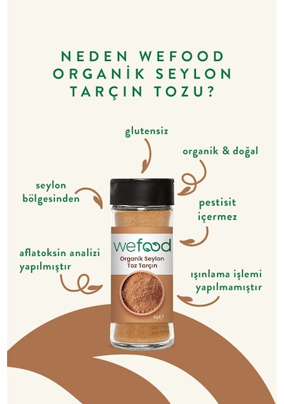 Wefood Organik Glütensiz Vegan Katkısız Seylon Tarçın Tozu 45 Gr.