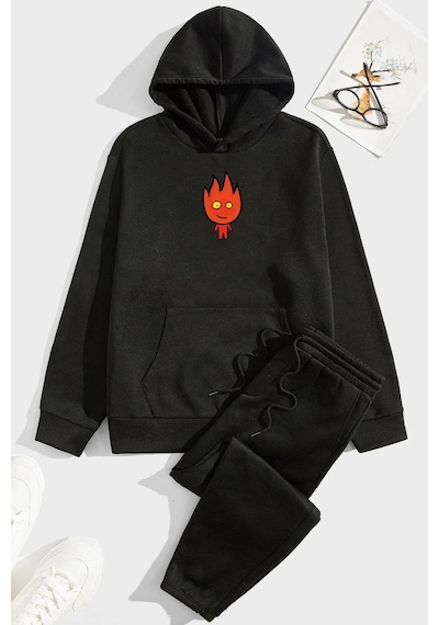 Uyguntarz Unisex Ateş Avatar Baskılı Eşofman Takımı Siyah