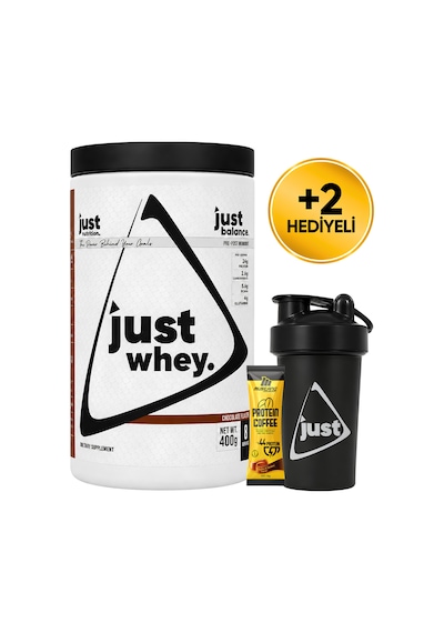 Just Nutrition Whey Protein Tozu + Karbonhidrat 400 Gr 8 Servis Çikolata + Shaker + Protein Kahve Hediyeli çikolata