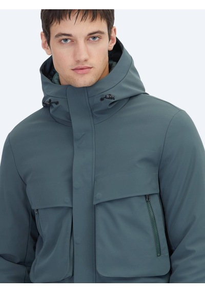 Kip Haki Regular Fit Kapüşonlu Casual Dokuma Mont