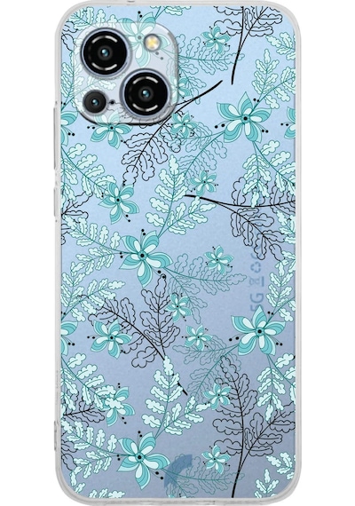 Reeder S23 Pro Max Uyumlu Kamera Korumalı Floral Su Yeşili Tasarımlı Şeffaf Silikon Kılıf