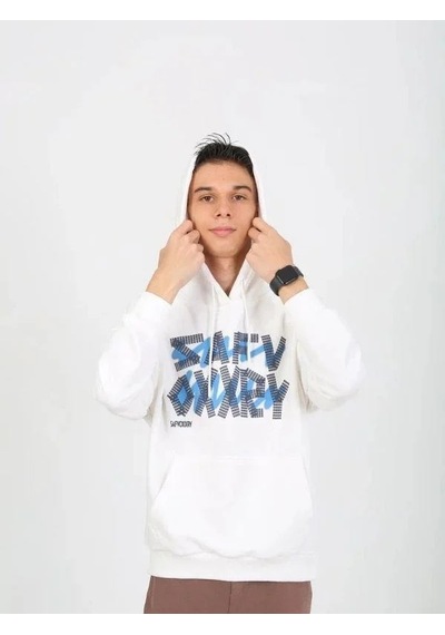 Marions Erkek Çocuk Yazı Detaylı 2 İplik Kapüşonlu Sweatshirt-15229 Ekru