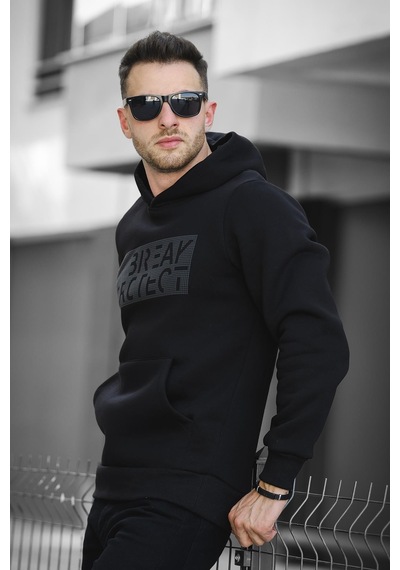 Oksit Break Üç İplik Şardonlu Baskılı Kapüşonlu Erkek Sweatshirt 001