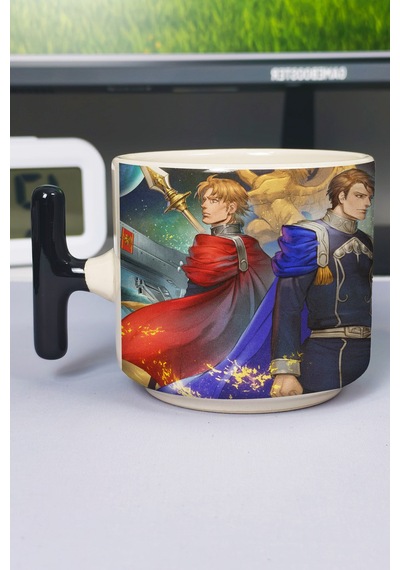 Ginga Eiyuu Densetsu Anime Baskılı Seramik Lüks Kupa 1 Adet T Şeklinde Özel Siyah Kulp Dalga Kulp V3t Çok Renkli