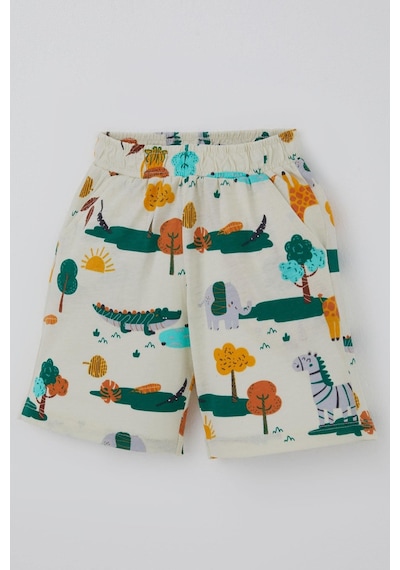Breeze Erkek Çocuk Şortlu Pijama Takımı Safari Temalı Sevmli Hayvancıklar Desenli 1.5-5 Yaş, Sarı