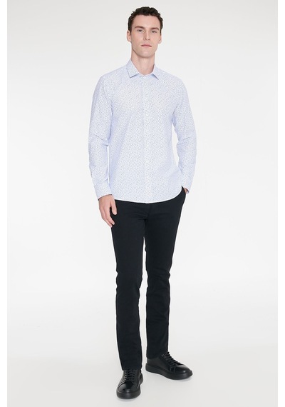 Ac&Co / Altınyıldız Classics Erkek Beyaz Mavı Pamuklu Slim Fit Dar Kesim Klasik Yaka Baskılı Gömlek Ac&Co / Altınyıldız Classics Erkek Beyaz Mavı Pamuklu Slim Fit Dar Kesim Klasik Yaka Baskılı Gömlek