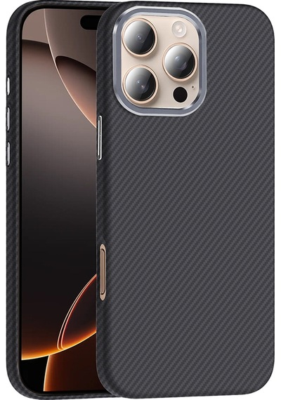Apple Uyumlu iPhone 16 Pro Max Kılıf M-safe Şarj Özellikli Karbon Fiber Görünümlü Zore Gros Kapak Siyah