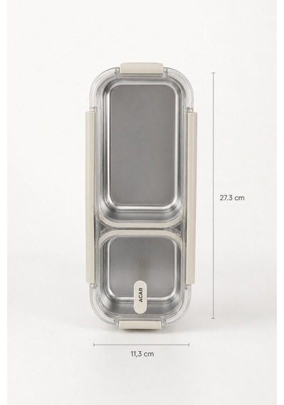 Steelock Paslanmaz Çelik İki Bölmeli Yemek Kabı - 27 Cm Krem