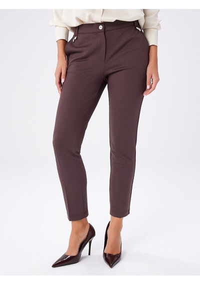 Faik Sönmez Metal Aksesuarlı Diagonal Dokulu Slim Fıt Örme Pantolon W27pnt018 Uw27pnt01830 Kahve