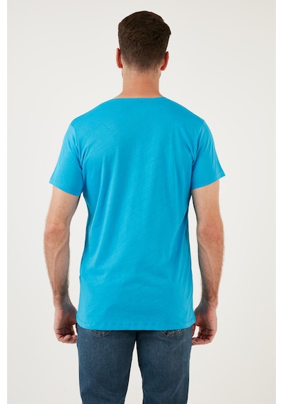 Buratti Baskılı Bisiklet Yaka Pamuklu Slim Fit Erkek T Shirt 541Pusula Açık Mavi