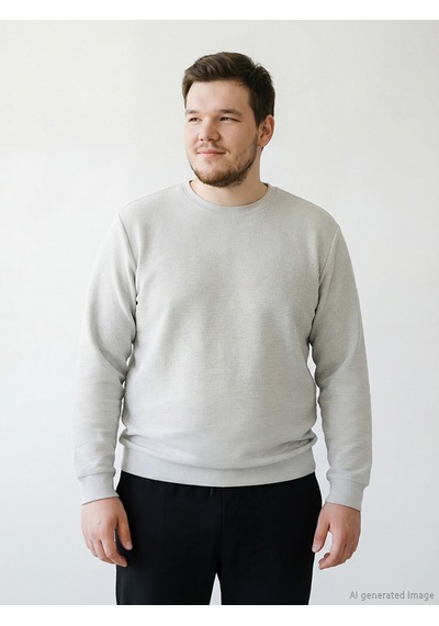Lcw Eco Gri Bisiklet Yaka Uzun Kollu Dokulu Erkek Sweatshirt