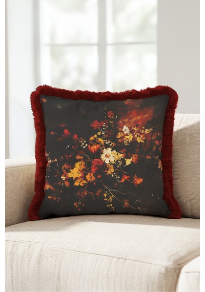 Vintage Çiçek Barok Saçaklı Yastık Kılıfı - Sanatsal Floral Kahverengi Bordo Püsküllü Kırlent Kılıfı Kadim Lagün Nektar Vintage Çiçek Barok Saçaklı Yastık Kılıfı - Sanatsal Floral Kahverengi Bordo Püsküllü Kırlent Kılıfı Kadim Lagün Nektar