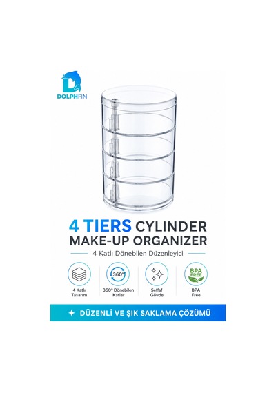 Şeffaf Kulak Çubuğu Kutusu Kapaklı Pamukluk Ve Banyo Organizeri 4 Katlı Silindir Takı Ve Makyaj Organizer