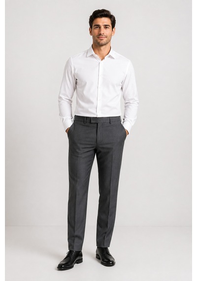 Bihan Store Erkek Regular Fit Kumaş Pantolon - Rahat Kesim, Esnek Kumaş, Pilesiz 008-gri