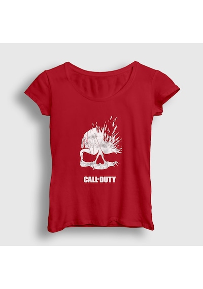 Presmono Kadın Skull Call Of Duty T-shirt Kırmızı