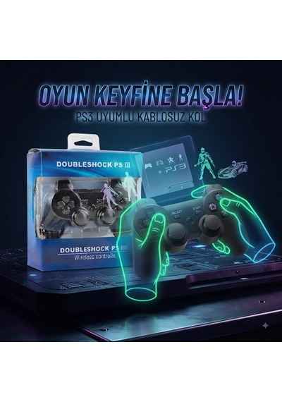 Double Titreşimli Ps3 Wireless Oyun Kolu Uyumlu Kablosuz Analog Gamepad Joystick Oyun Kolu