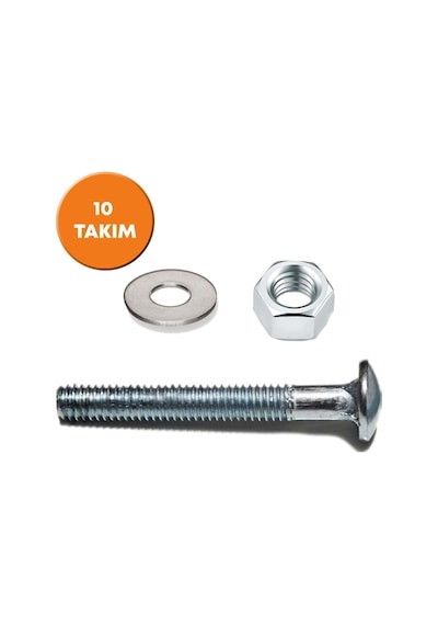 5/16x45 Mm Yuvarlak Başlı Kasa Civatası + Somun + Pul 10 Takım 1