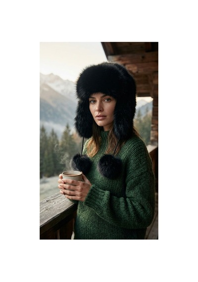 Emybox Rus Şapkası Kadın Ushanka Kürk Kalpak - Soğuk Geçirmez Kulaklı Ponponlu Kışlık Şapka Siyah