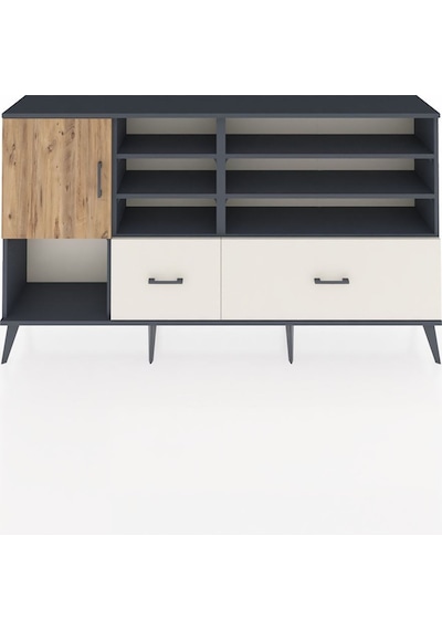 Arges Konsol 8 Raflı 2 Çekmeceli Tek Kapaklı 176x30x99 Antrasit-çam/aytaşı Atlas Çam/aytası - Antrasıt