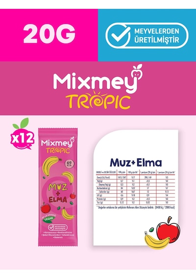 Muz + İncir Karma Meyve Barı 24 Adet Atıştırmalıklar Vegan, Glutensiz 20gr X 24 Adet