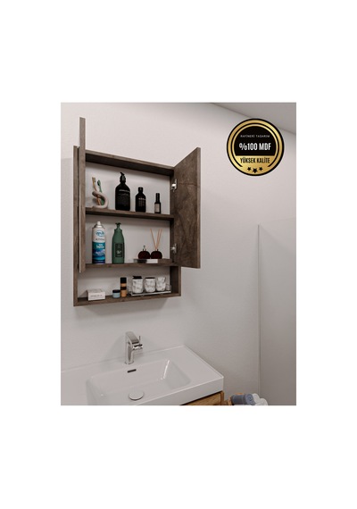Lotus Banyo Dolabı Aynalı Raflı Kapaklı Gri Lotus Banyo Dolabı Aynalı Raflı Kapaklı Gri