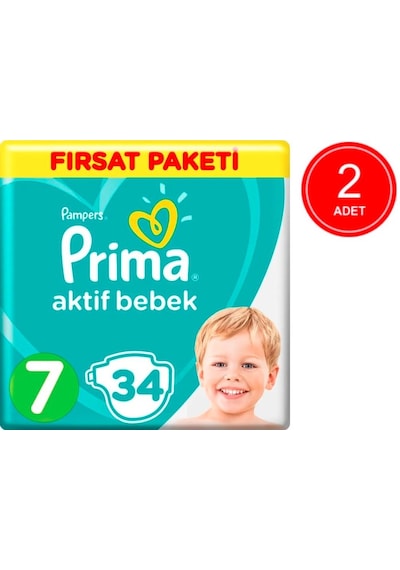 Prima Pampers Aktif Bebek Fırsat Paketi Bebek Bezi 15+ KG 7 Beden 2 x 34 Adet 2'li