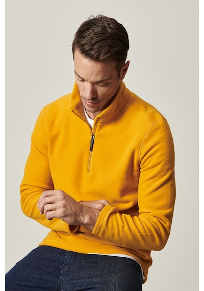 Erkek Sarı Anti-pilling Tüylenme Yapmayan Standart Fit Dik Yaka Polar Sweatshirt Sarı