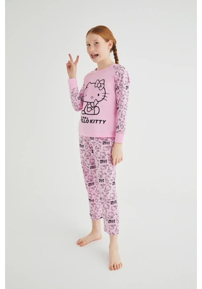 Hello Kitty Kız Çocuk Pembe Kız Uzun Kol Pamuklu Pijama Takımı Renklı
