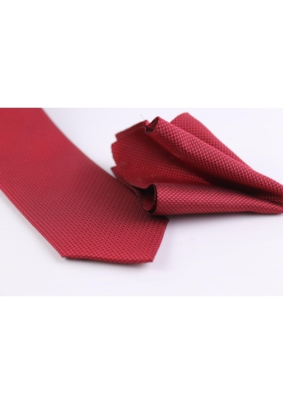 Demfashion Özel Desenli Kravat Mendil Seti - Kırmızı (533049416) Kırmızı