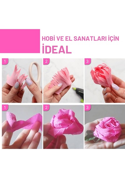 Açık Pembe Krapon Kağıdı Rulosu, Çiçek Yapım, Parti, El İşi Süsleme Kağıdı, 6 Adet, 4.5 Cm X 22metre