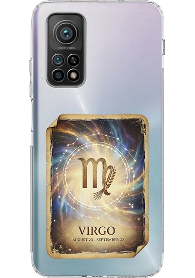 Xiaomi Mi 10 T Pro İle Uyumlu Burç Kartları Başak Tasarımlı Şeffaf Silikon Kılıf Şeffaf